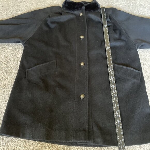Vintage 70s Lorovi Woman Wool Button Front Coat Sz 2X Black Faux Fur Collar USA - Picture 10 of 13